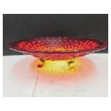 Amberina Hobnail Footed Dish 7" w