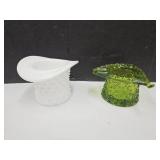 HobnaIL Milk Glass  Hat & Green Ashtray