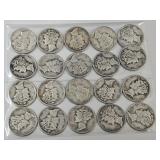 20 Silver Mercury Dime Coins