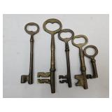 5 Antique Solid Brass  Keys