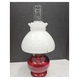 Oil Lamp with Glass Hobnail Shade 17" high