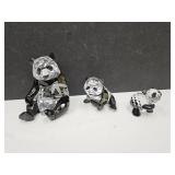 3  Sweet  Swarovski Panda Bears 13/4 to 4" high