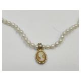 VTG Signed E. Pearl Cameo Pendant Necklace