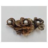 Antique Sterling Silver Pearl Victorian Brooch