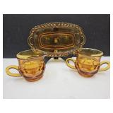 Amber Glass Butter Dish Cream & Sugar