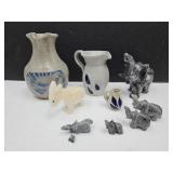 Marble Elephants, 1 Donkey,Stoneware Pottery