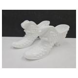 2 Fenton?  Milk Glass Hobnail  Kitty Shoes