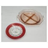 Pink Depression Ware & Ryby Red Saucer