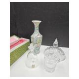 Glass Sugar Dish w/Spoon Oriental Vase See Maker++