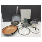 Lot of Pots & Pans, Cutting Board  Green Pan, Goth