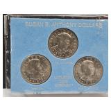 1979 3 pc Set Susan B Anthony Dollar Coins