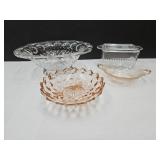 VTG Butter Dish Pink Depression Glass & 11" W Bowl
