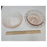 2 Pink Depression Glass BOwls 8"-9.5" Bowls