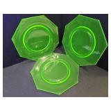 3 Uranium Glass 8" Plates
