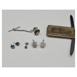 Hitcock Cameo Tie Clips, Earrings & ADV Hardware K