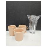 3 Fiesta Homer Laughlin Mugs & Vase 8"