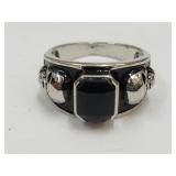 NEW Stainless Steel Skull Black Stone Ring Sz 12