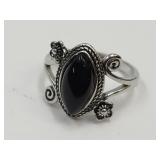 NEW 925 Silver Black Stone Ring Size 9