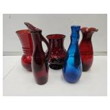 Ruby Red  & Blue Vases 5.5"-6.5" H