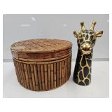 12" w Bamboo Storage Box & 11.5" Giraffe Statue