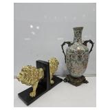 Metal Base & Handled Urn & Pair of  Resin Lion