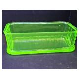 Uranium Glass Refrigerator Dish 4 1/4 x 8 1/2