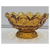 VTG Moon & Stars Amber Glass Footed Bowl 9.5" w