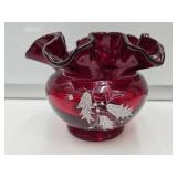VTG Fenton Ruby Red Ruffled Vase Signed