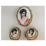Limoges France Brooch with Matching Earrings