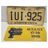 VTG NJ Embossed License Plate & Indiana State Fair