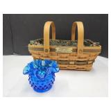 Longaberger BAsket 12" & Hob Nail 4" W Vase