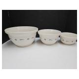 3 Longaberger Pottery  Nesting Bowls 6" to 10" wi