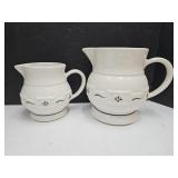 2 Longaberger Pottery Pitchers  5 3/4" - 7 1/2" h