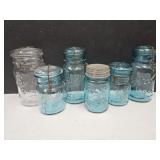 6 Blue Ball Jars 3 Pints & 3 Quarts