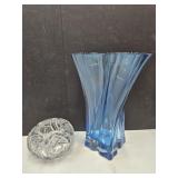 Beautiful Blue Vase 9.5"h & Press Cut Glass Vase?