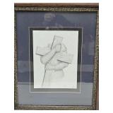 Antique Frame& Signed Art of The Cross being Held