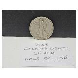1938 Silver Walking LIberty Half Dollar Coin