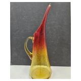 13" Kanawha Amberina Crinkle Glass Swung Pitcher