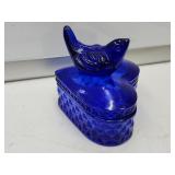 Cobalt Bird on a Heart Nest 3" Long