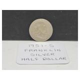 1951  S Silver Franklin Half Dollar Coin
