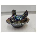 Carnival Glass Mini 3" Hen n a Nest  Marked M