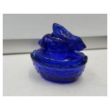Cobalt Rabbit on a Nest 3" Long