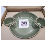 Longaberger Pottery 3 Bowls Chip & Dip w Box