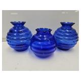 3  Cobalt Beehives Vases 4.5  to 5 1/4"h