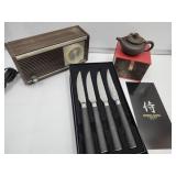 Oriental Teapot , Knife Set & Vintage Radio
