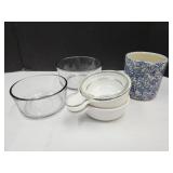 Roseville Oh. Crock & Corning Ware w/1 Lid AH Bowl