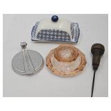Pink Depression Lid, Butter Dish, Hamburger Press+