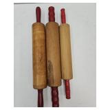 3 Primitive Red Handle Rolling Pins
