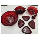NICE Lot of Ruby Red Glass Ware 8"-10" W Bowls+