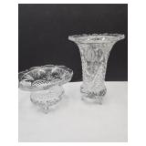2 Footed Glass Crystal Vases 3.5"-7" H